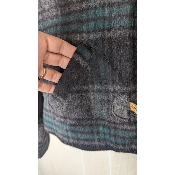 Hinge Wool Blend hooded jacket black green Tartan Plaid xsmall - Picture 8 of 13